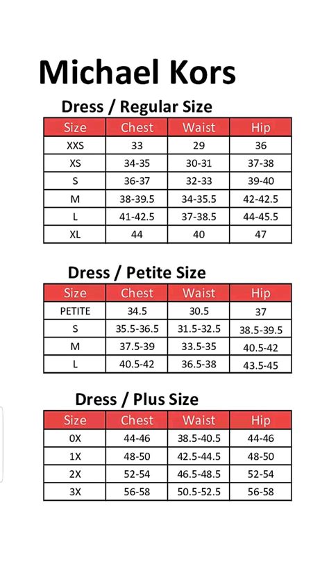 Michael Kors size chart men